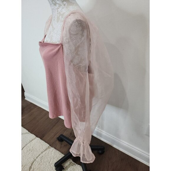 Eloquii Top Pink Ribbed W/Stretch Sheer Long Sleeves Women's 22 24 - Picture 3 of 10